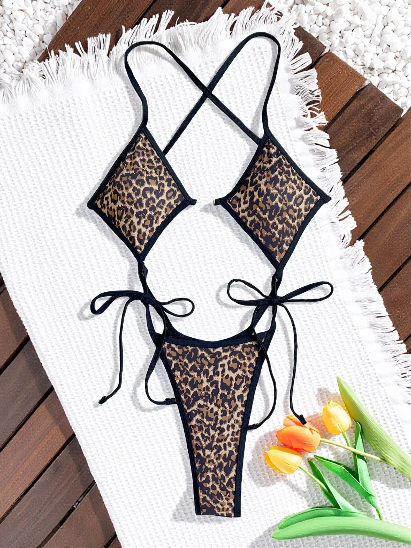 sexy patchwork leopard print swimsuit one piece Bikinis Swimwear Swimsuits backless tie beach outfits bodysuit biquini tankini