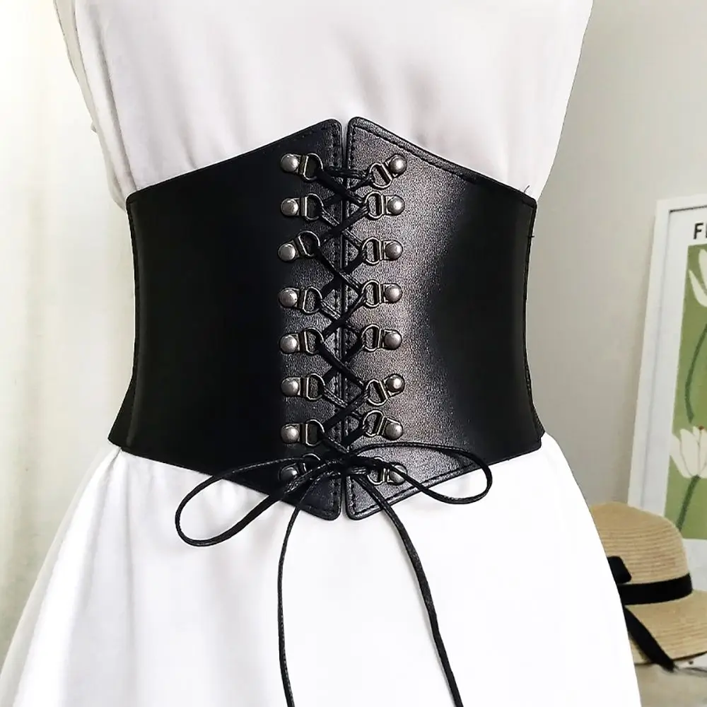 Leisure Corset All-match Rivet Metal Buckle Bandage Wide Waistband PU Leather Cummerbund Skirt Decorations Elastic Waist Strap