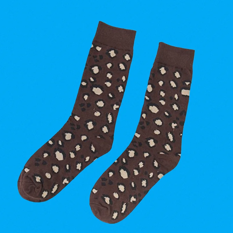 Chaussettes mi-tube à imprimé léopard pour femmes, bas en carillon, coton, mode printemps et automne, nouveau, 5/10 paires