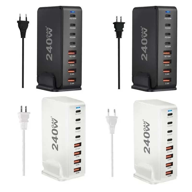 240 واط سطح المكتب GaN شاحن USB نوع C PD 8-port شاحن شحن سريع 3.0 USB نوع C4A4C شاحن USB المحمول