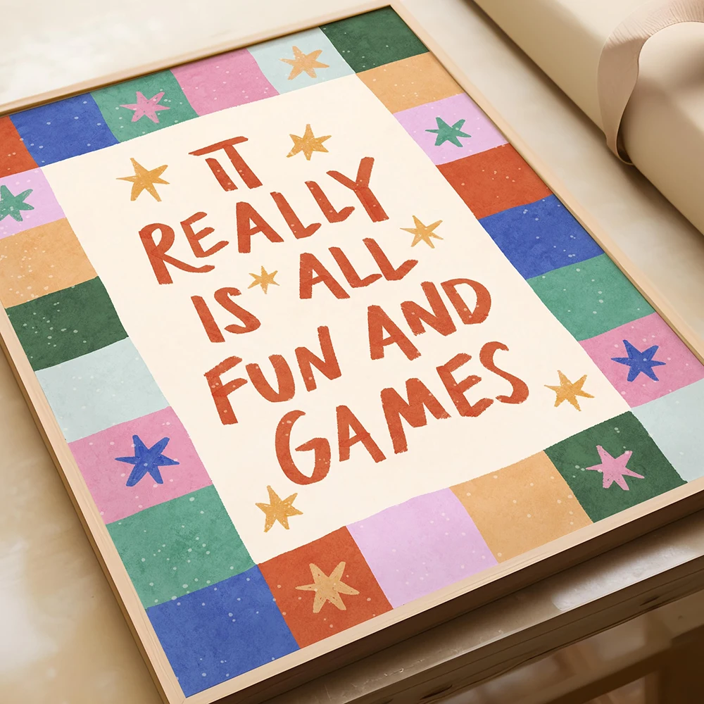 

Really Is All Fun And Games Print Cartoon Colorful Playroom Poster Nursery Kids Room Study Wall Decor Canvas Painting Pictures