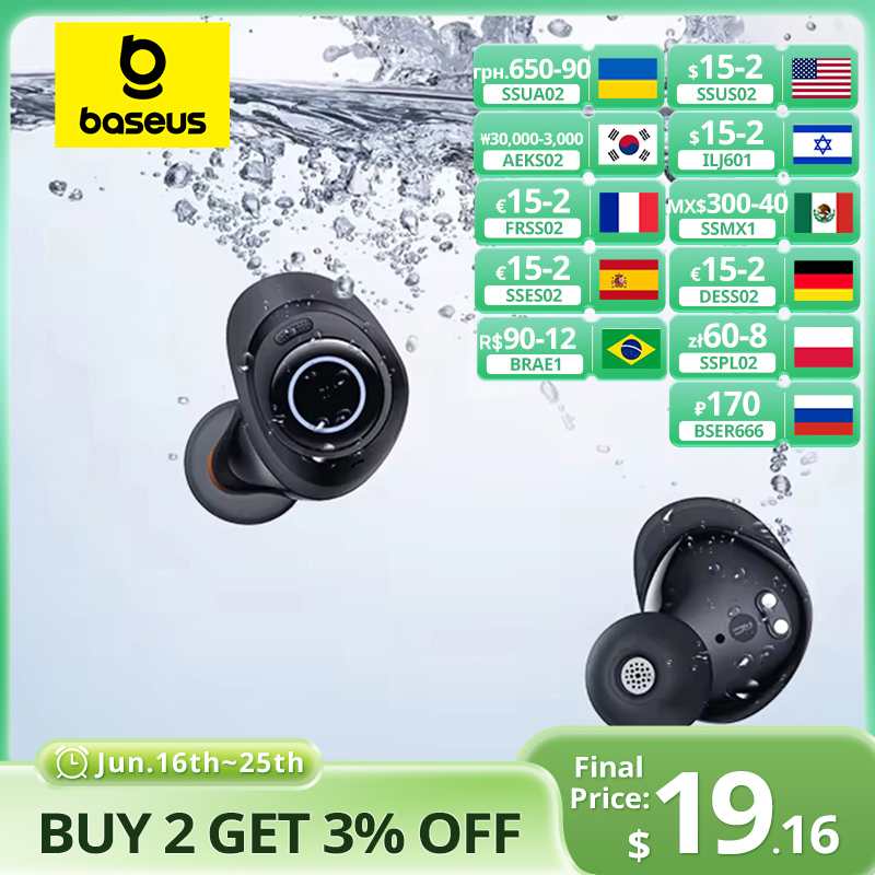 Baseus Bowie MA10s Wireless Earphones 48dB Noise Cancelling Bluetooth 5.3 Headphones 38H Playtime IPX4 Waterproof Sports Earbuds