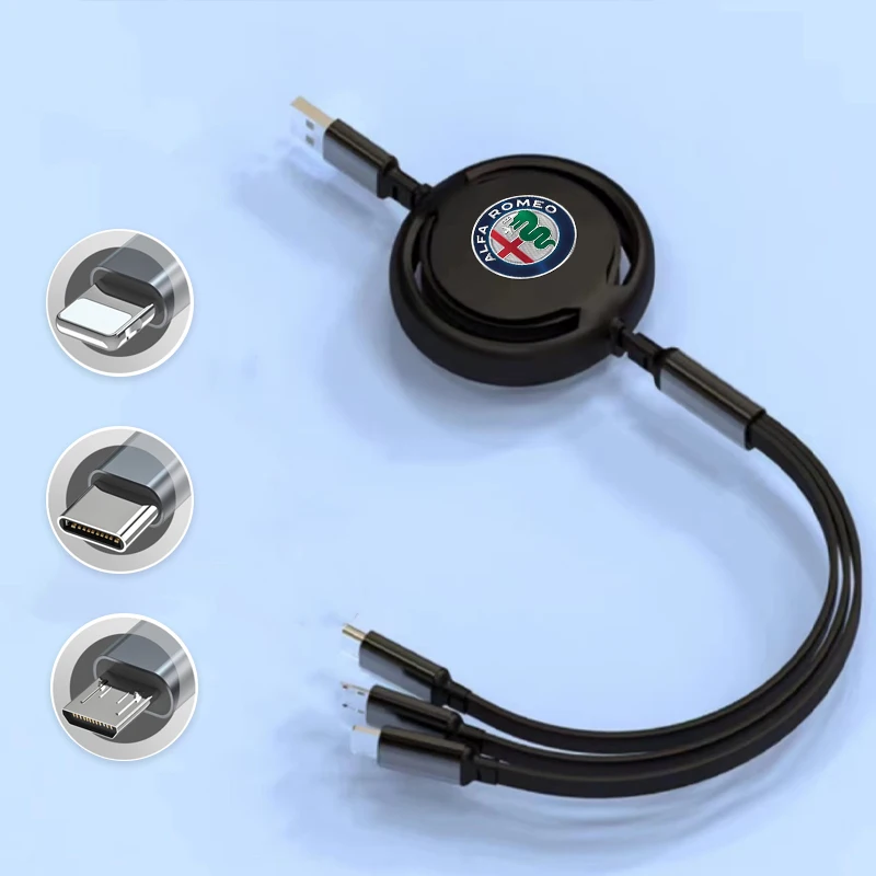 Cargador de coche con llavero, cable de datos 3 en 1, USB tipo C, para Alfa Romeo 4C 159 166 Spider Giulia 156 Tonale Mito 147 GT