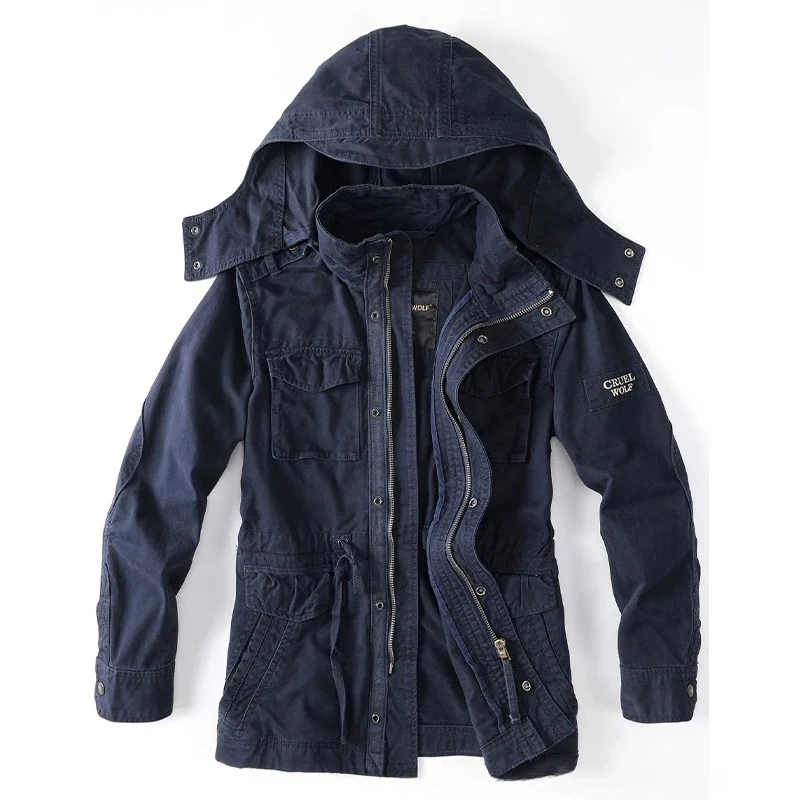 

Новая высококачественная модная демисезонная ветрозащитная теплая парка-куртка мужская с капюшоном, модель 2026 года