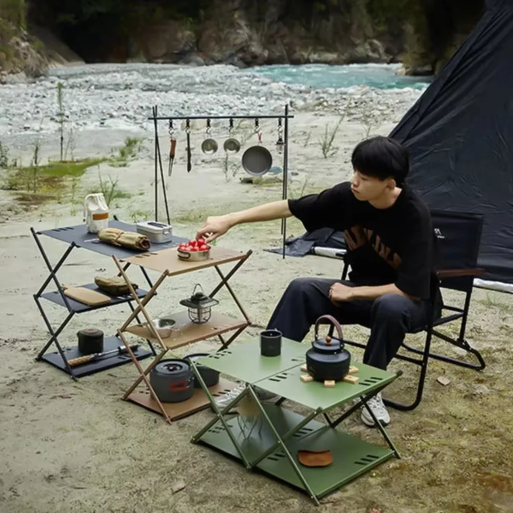 Outdoors Foldable Table Shelf Stainless Steel Mesh Table Camping Equipment Portable Traveling Picnic Furniture Dual-Use Tables