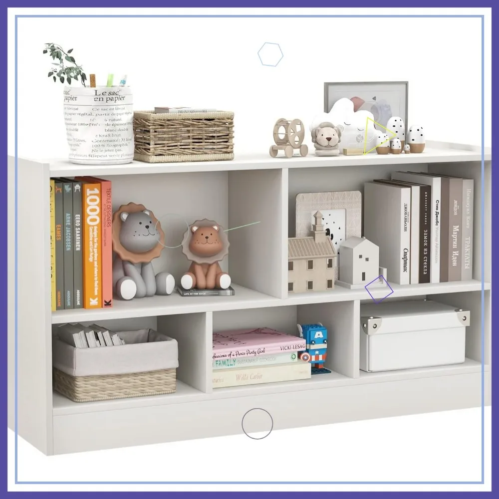 5 Cube Kids Toy Storage Organizer, 2-Tier Wooden Cabinet Rack for Books Toys, Open Bookshelf for Playroom