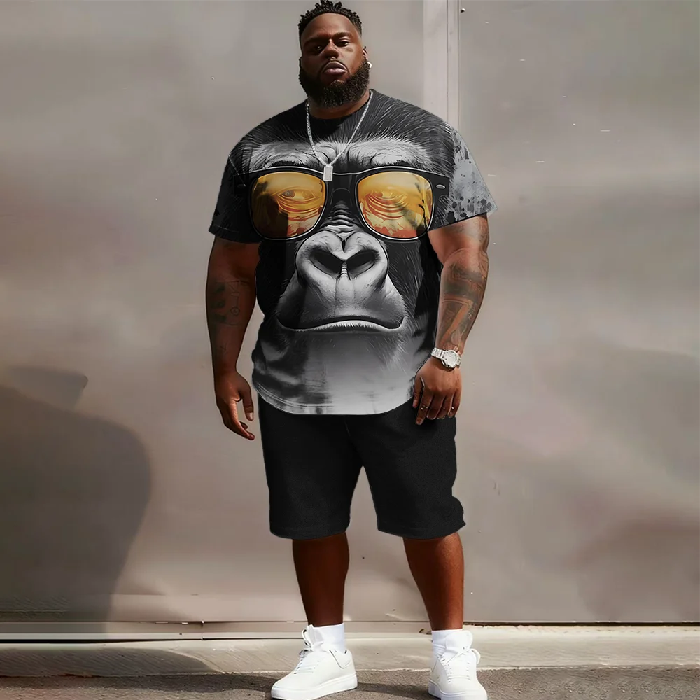 

S-9xl plus size Men's Short Sleeve Set: Ethnic Charm - 2-Piece Big & Tall Fit, Breathable Fabric, Soft Folk Motif Prints,