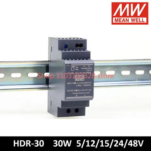 Genuine Mean Well HDR-30 5V 12V 15V 24V 48V Meanwell Ultra Slim DIN Rail Switching Power Supply HDR-30-5 HDR-30-24
