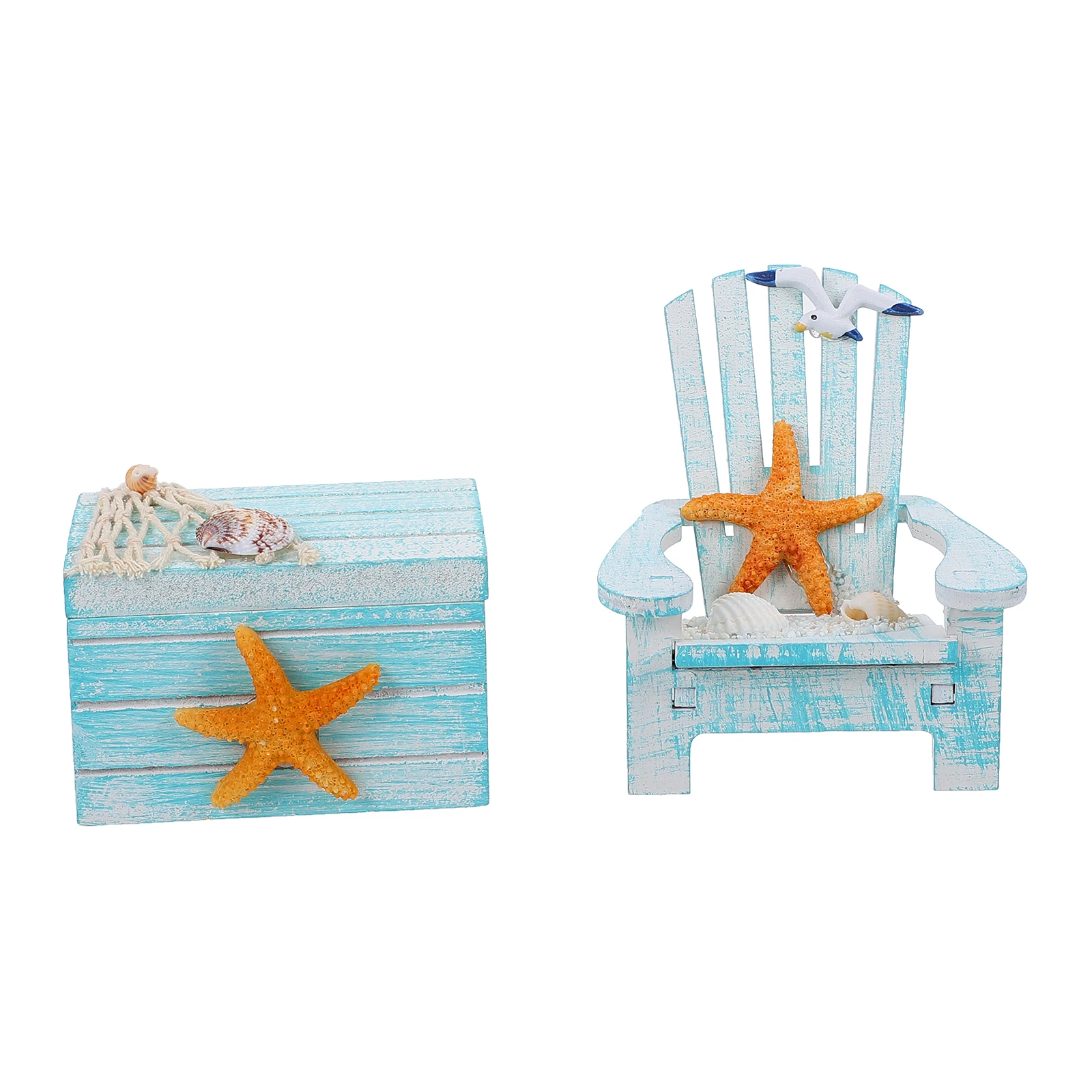 

1 Set Beach Chair Decor Mini Wooden Chair Ornament Nautical Decoration Ocean Themed Home Pool House Office Room Wooden Box Model