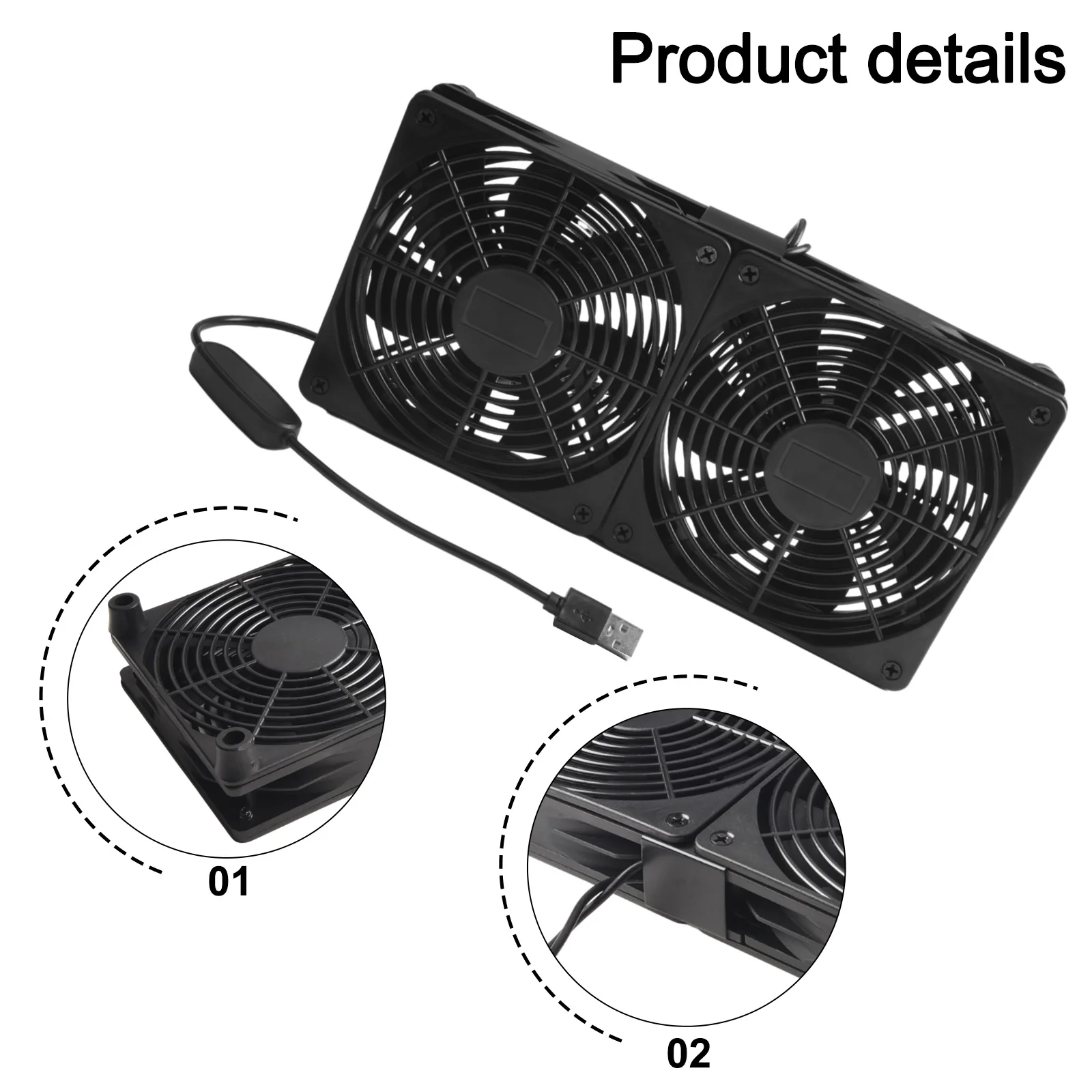 5V USB Powered Fan 120mm USB Router Fan For Home Office 100CFM Airflow 27dB Noise Level 5V USB Power 80cm Cable Length