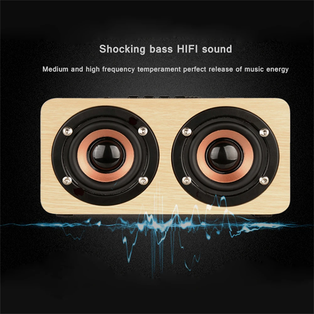 W5 Bluetooth Speakers 10W Wooden Speaker Dual Horn Wireless Subwoofer TF Card 3.5mm Aux Mode Portable Sound Box For Smartphones