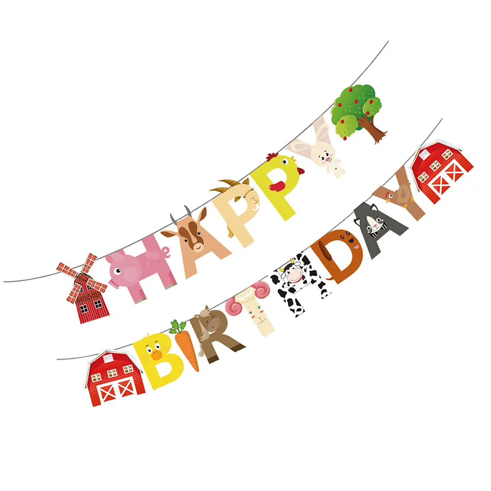2pcs Birthday Theme Banner Animal Pull Flag High Quality Style Party Decor Supplies Happy Atmosphere Cartoon - view 3