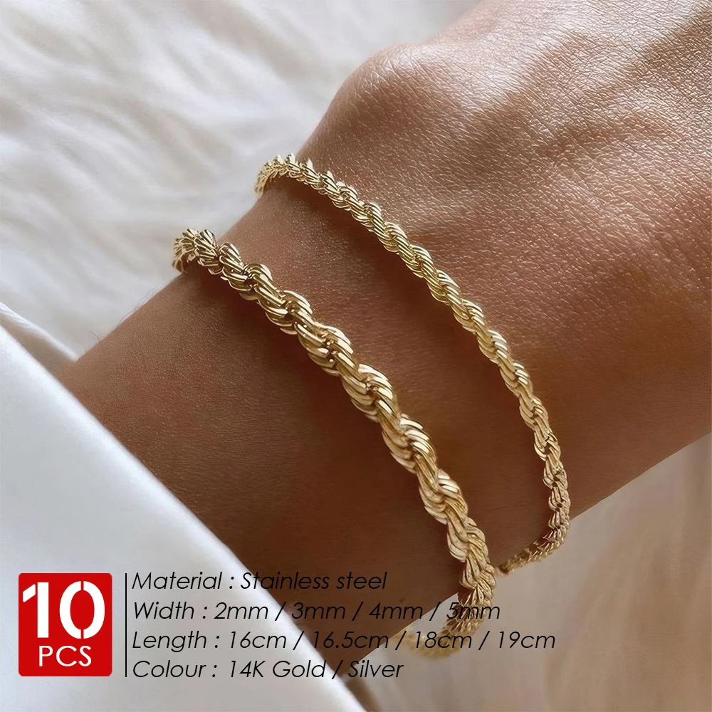 eManco 10 قطعة 2/3/4/5 مللي متر الملتوية حبل سلسلة سوار للمرأة الهيب هوب الشرير الذهب اللون الفولاذ المقاوم للصدأ مجوهرات الأزياء بالجملة #2