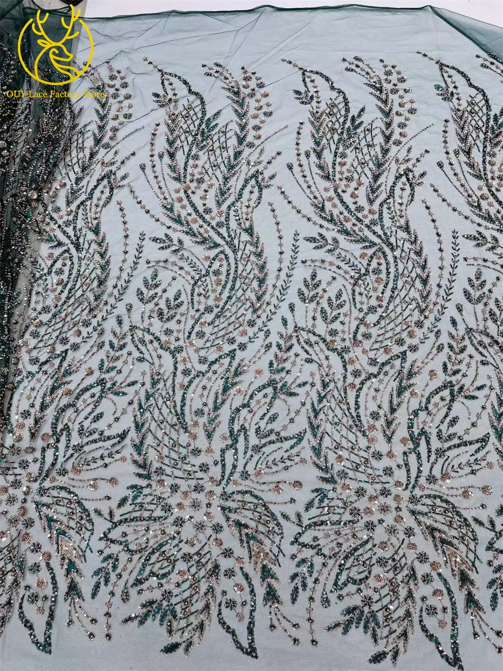 Afrikanischer Spitzenstoff, 5 Yards, hochwertiger nigerianischer Spitzenstoff mit Perlen und Pailletten, französische Tüllspitze zum Nähen von Hochzeits- und Partykleidern – Detail 8