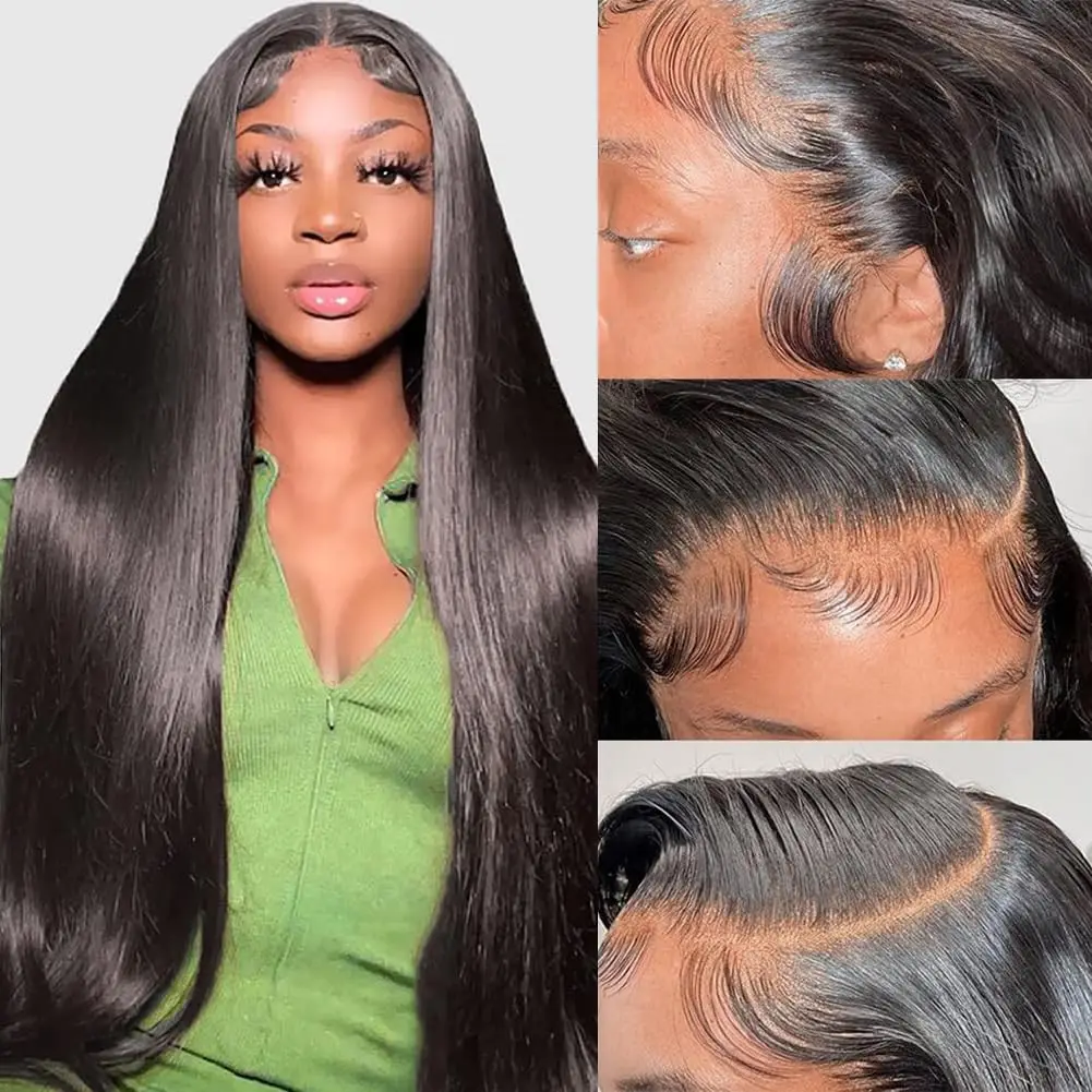 Alimice 13x4 Full Lace Frontal Wig 180 Density Straight Lace Front Wigs Human Hair Transparent Lace Plucked Virgin Human Hair