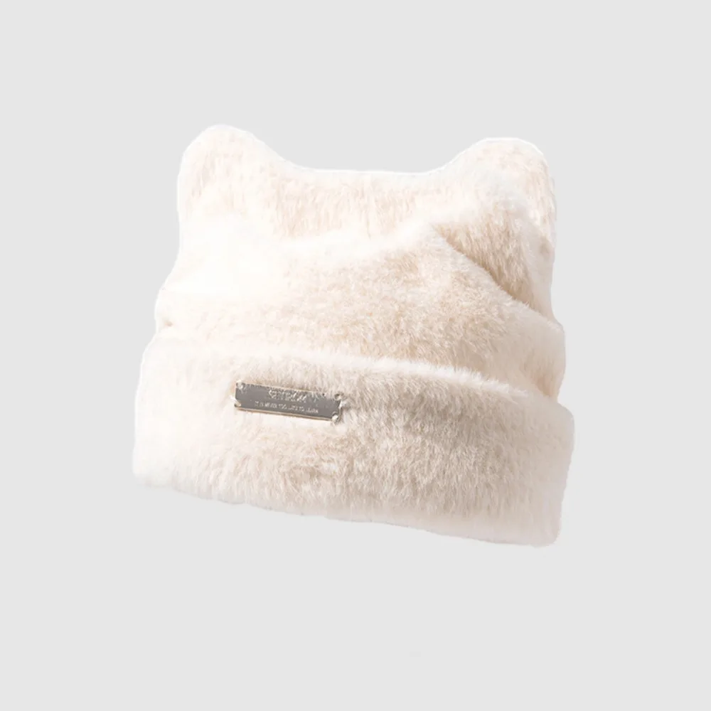 

Leisure Fluffy Cat Ears Hat Imitation Mink Wool Beanie Knitted Cap Woolen Hat All-match Winter Plush Hat Warm