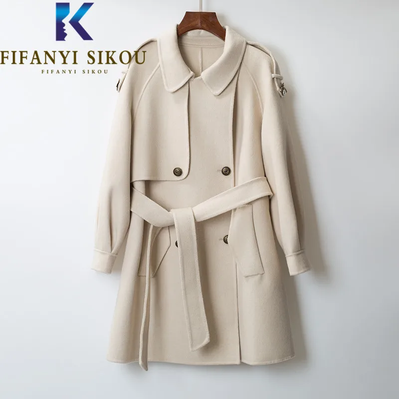 

2022 Winter Coat Women High Quality Wool Coat Double Breasted Belt Fashion Lapel Chic Woolen Coat Female Thick Warm Overcoat