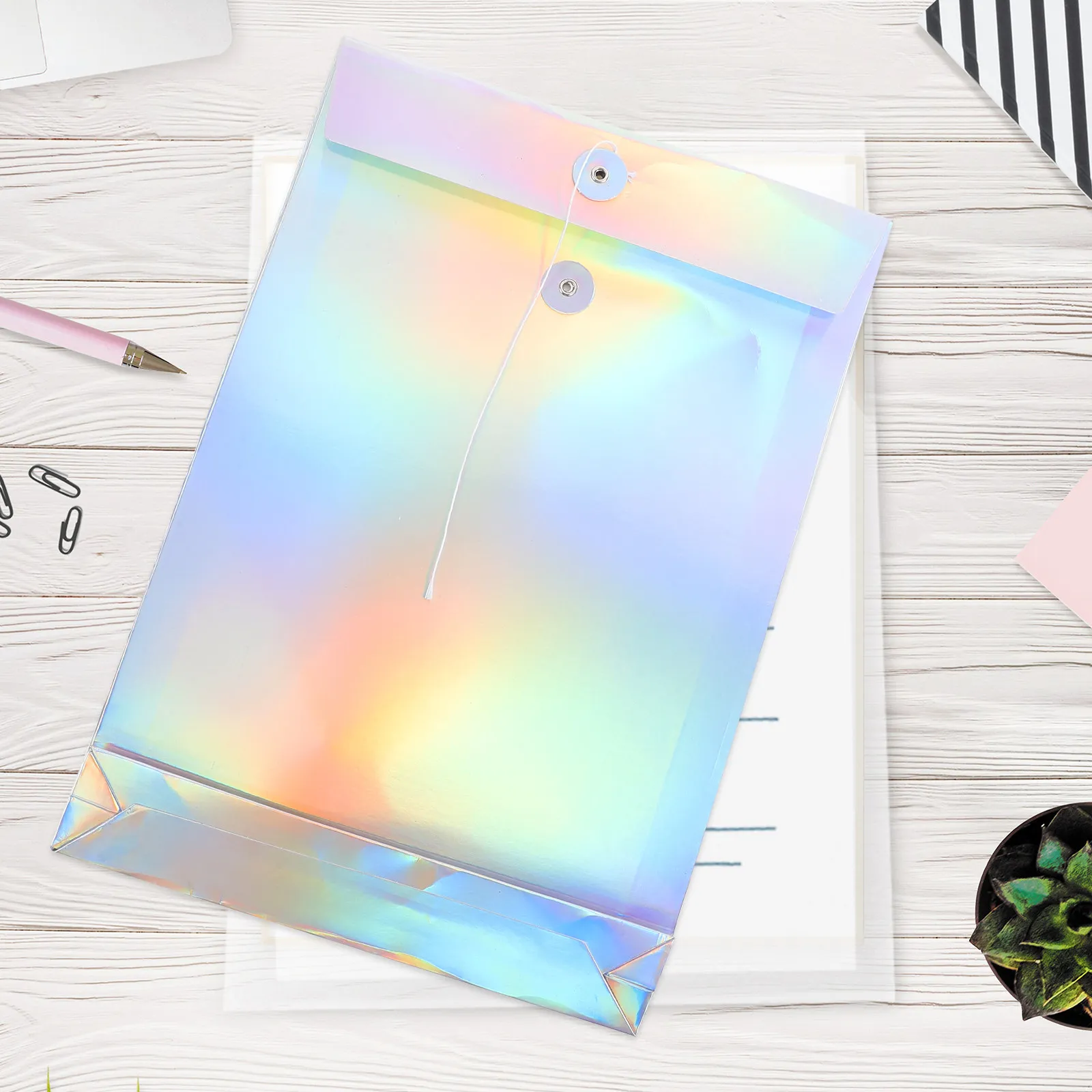 

3Pcs Holographic File Bags A4 Document Organizers with Tie Closure Waterproof Storage Pouches for Office School Travel