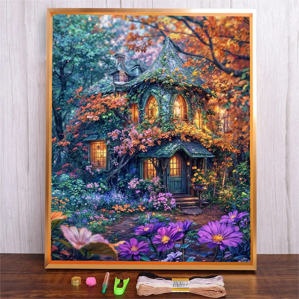 

Diy Embroidery Kit Forest House Patterns Full Range Embroidery Needlework Set Thread Cross Stitch Kits For Beginners Craft Lover