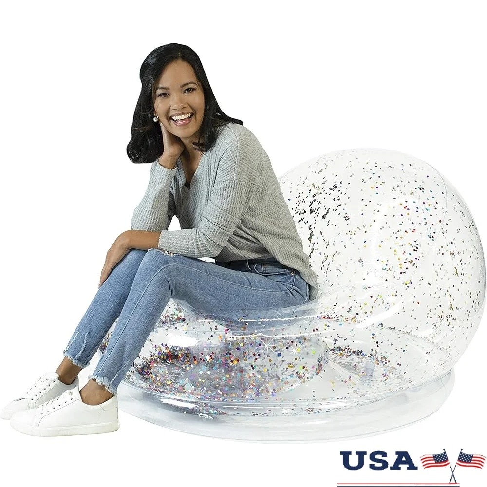 

Inflatable Glitter Chair Comfortable Portable Seating Indoor Outdoor Fun Durable Waterproof Adjustable Firmness Multicolor