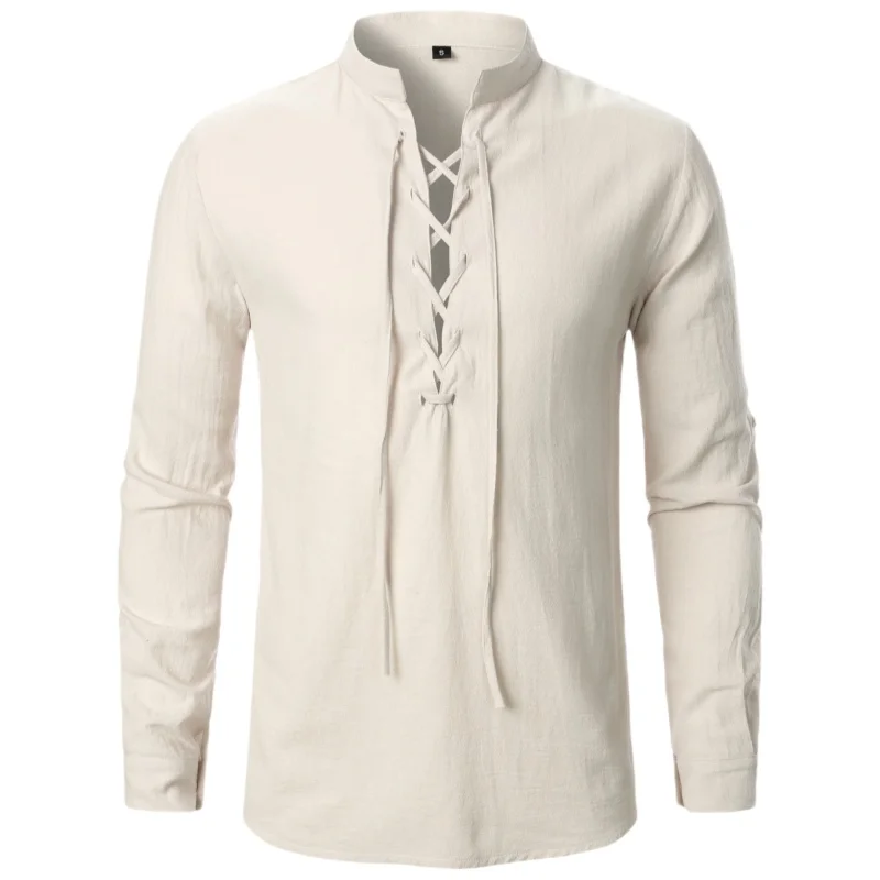 

Поп-новая мужская повседневная блузка, хлопково-льняная рубашка, топы, футболка с длинными рукавами, весенне-осенняя винтажная рубашка с наклонной планкой для йоги