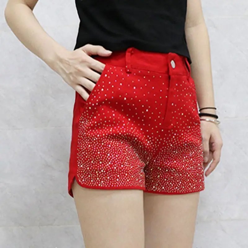 Women's Fashion Color Sequins Glittery Shorts Sparkly Sexy Mid Waist Elastic Straight Leg Shorts for Party Club Streetwear LX545