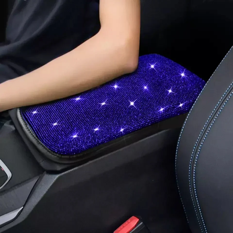 Car Armrest Cover Diamond Rhinestone Auto Center Console Cover Protector Cute Arm Rest Cushion Pad Bling Auto Interior Decor