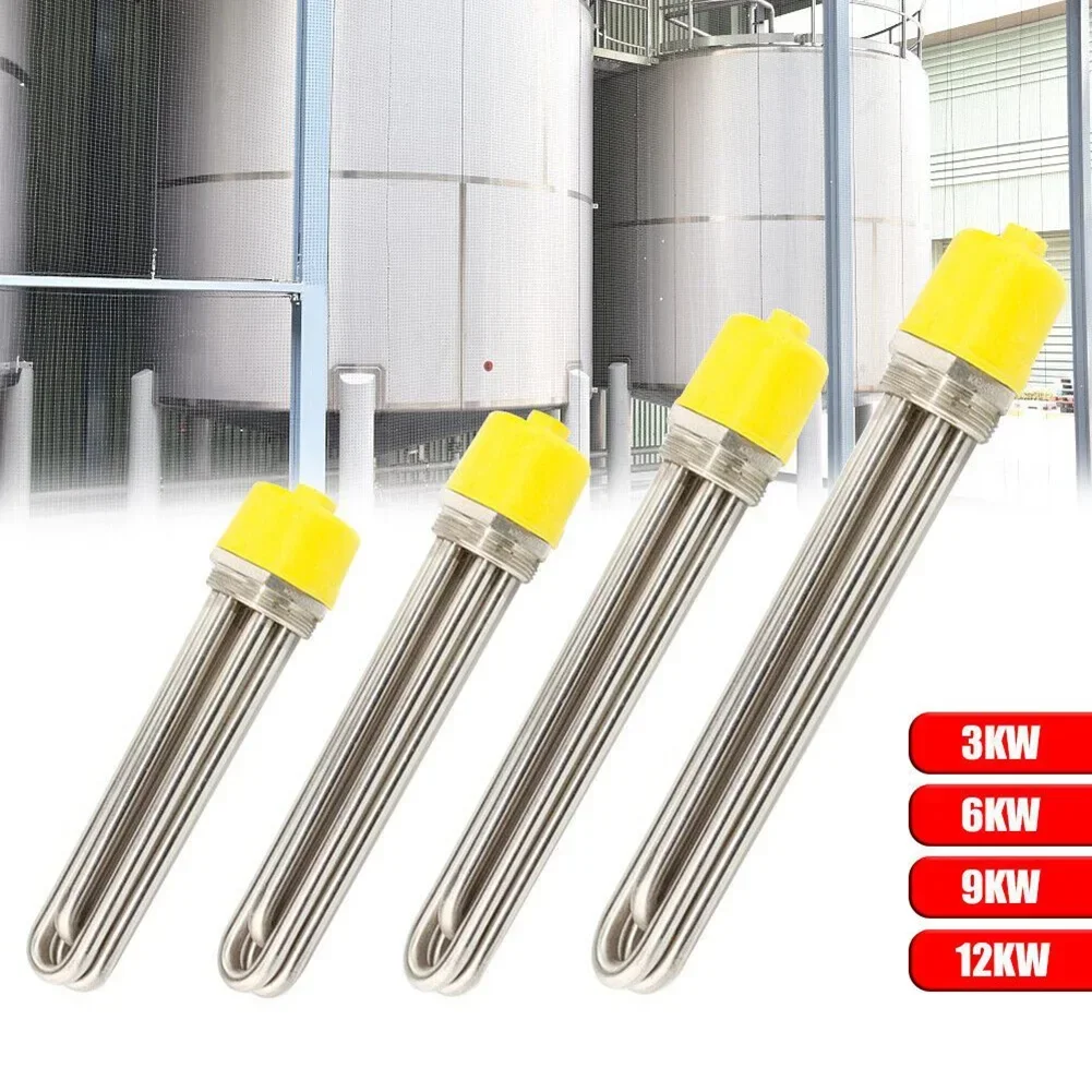 Stainless Steel Heating Element DN40 Immersion Heater 3-12KW Boiler Heating Rod Sliver Triangle Lock 5cm Length Home Heating