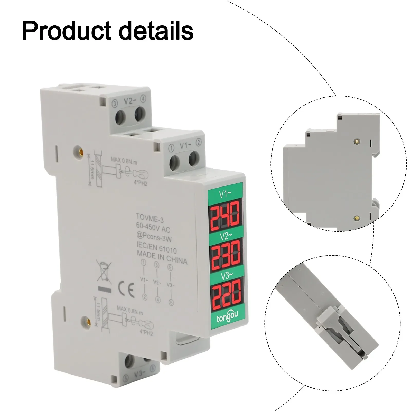 

Детектор крепления на DIN-рейку, цифровой дисплей, вольтметр, измерение напряжения, точность измерения 1,0, мониторинг в реальном времени