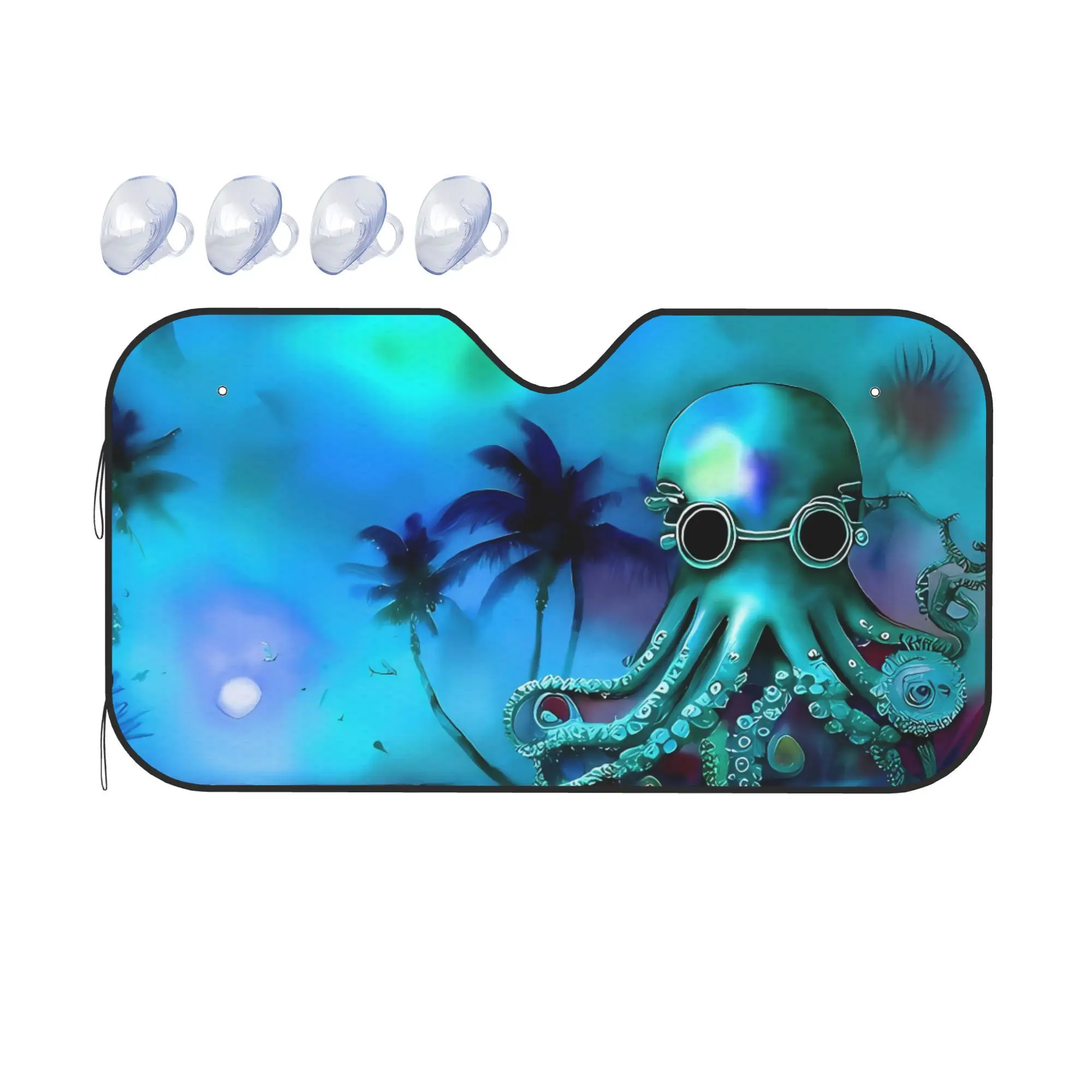 Car Windshield Sunshade Futuristic Octopus Blue Moonlight Beach Scene AI Generated Art 7 Of 8 Shower Curtain Car Glass Sunshade,