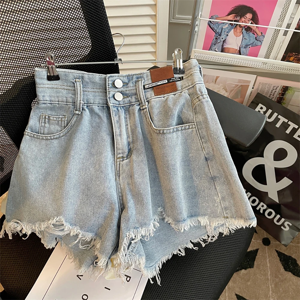 

Oversize Women Denim Shorts Summer Fashion High Waist Tassels Edge A-line Jean Shorts Female Casual Loose Hot Pants Streetwear