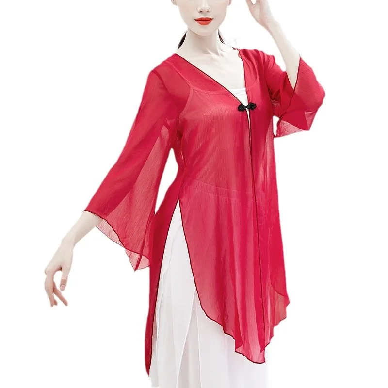 Klassischer Tanz, Übungskleidung, Körperreim, nationaler chinesischer Stil, Kunsttest, Hornärmel, Damen-Performance-Cardigan, Chiffon