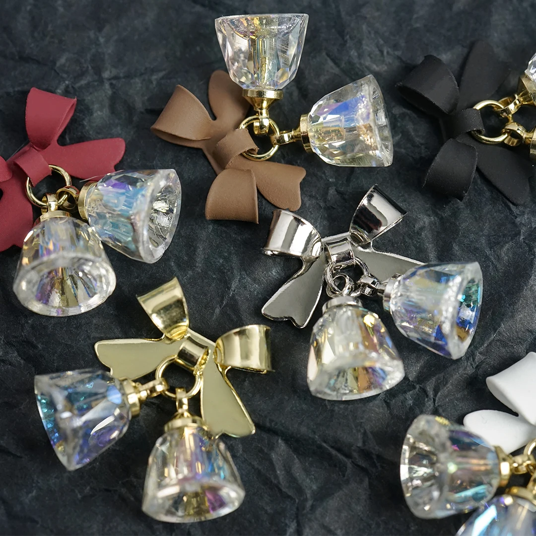 5PCS Christmas Bell Pendant Luxury Nail Charms Bow Crystal Metal Nail Art Decoration parts Jewelry Accessories Manicure Decor