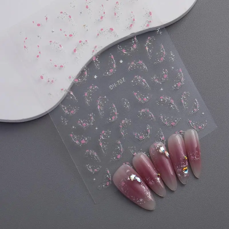 1 シートゴールドシルバースターライトネイルアートステッカー自己粘着月と星デカールマニキュアスライダークリエイティブネイルデコレーション用