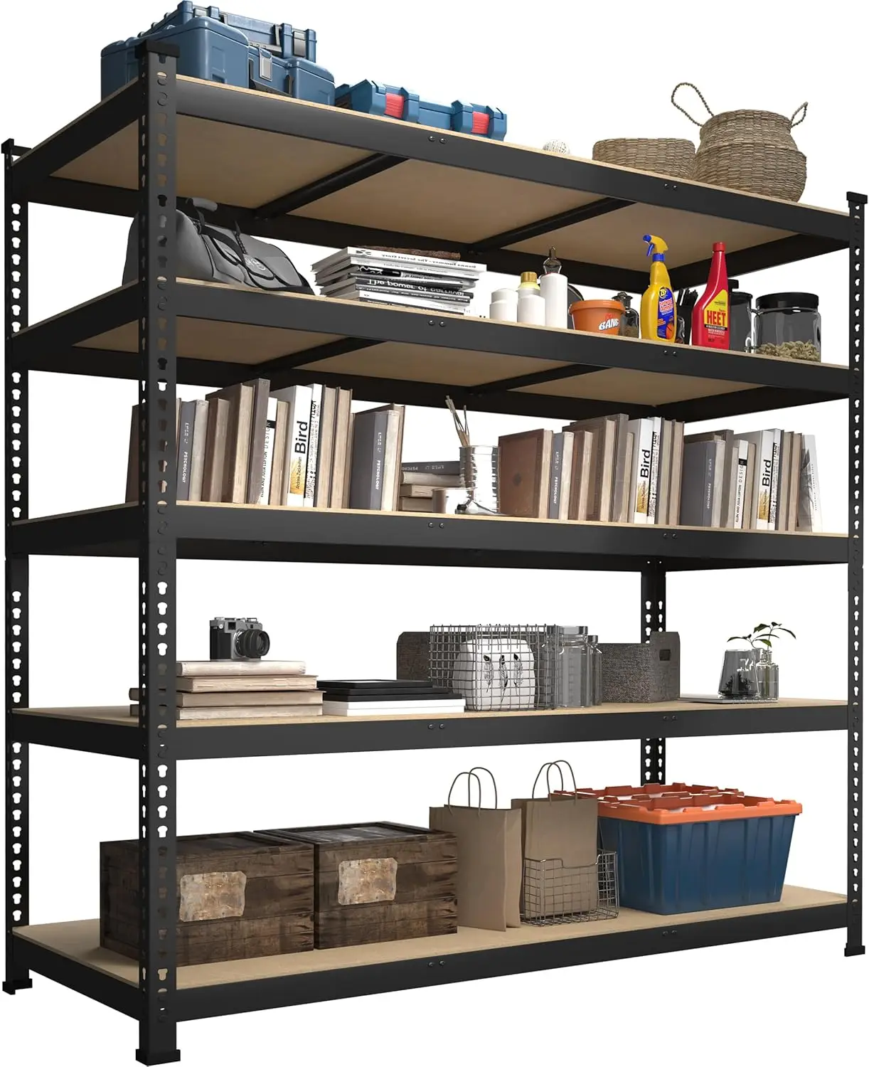 Adjustable Garage Storage Shelves 5 Shelf Heavy Duty Shelving Unit  Metal Utility Organizer Racks for Warehouse Pantry Closet