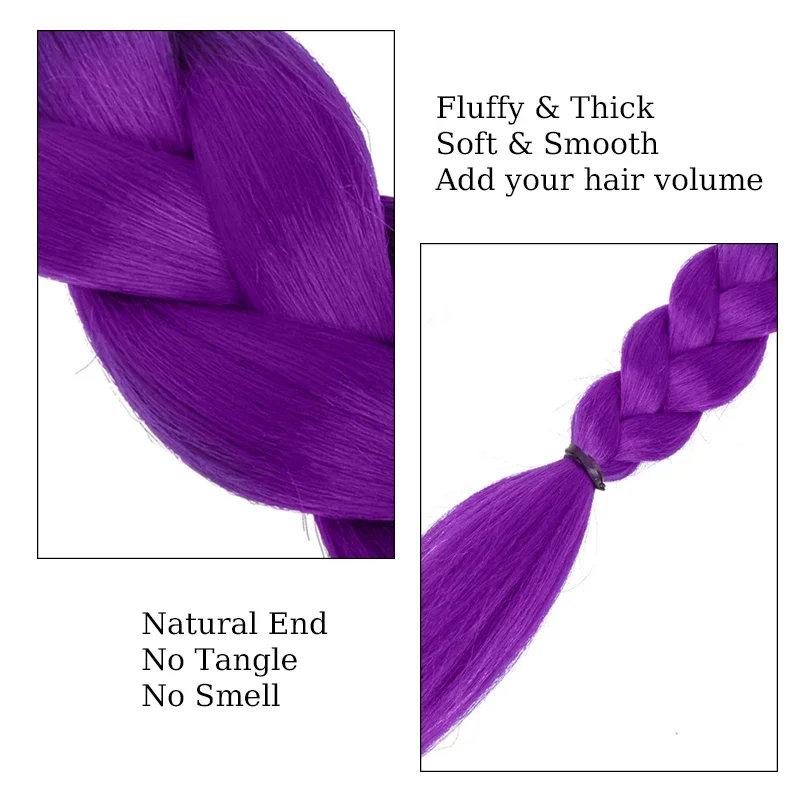 Cola de Caballo de pelo morado trenzado sintético para Halloween y Navidad, disfraz de Rumi, cola de caballo larga de 26 pulgadas con Clips para niños y niñas