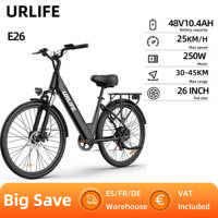 URLIFE E26 Electric Bike For Adults 250W Motor Electric Bike 48V 10.4AH 26 Inch Tires City Commuter Electric Bike