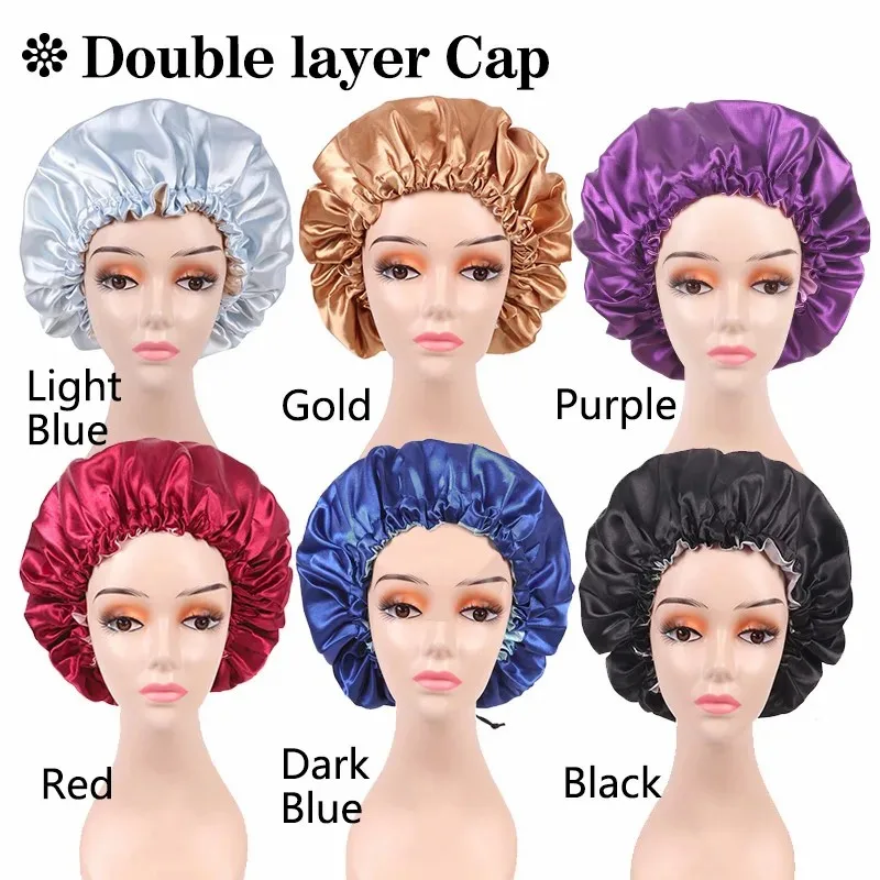 Bonnet en Satin Solide avec Logo/Nom Personnalisé pour Femme, Soyeux, pour le Sommeil, le Sauna, Envelopper les Cheveux, Double Couche Ajustable, 20 Pièces