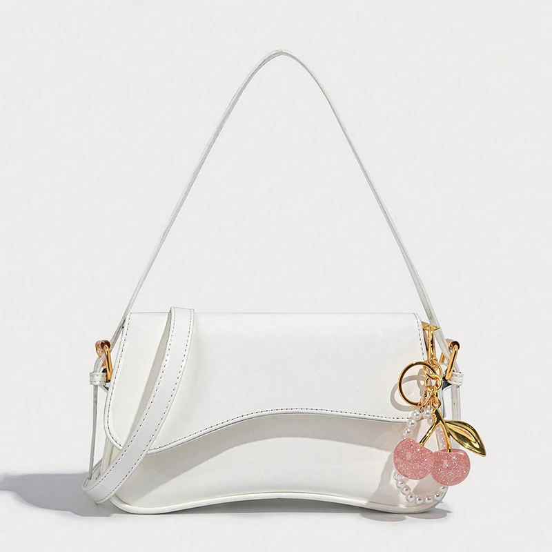 

Fashionable, simple and personalized solid color women's casual crossbody backpack, exquisite with pink pearl cherry pendant.