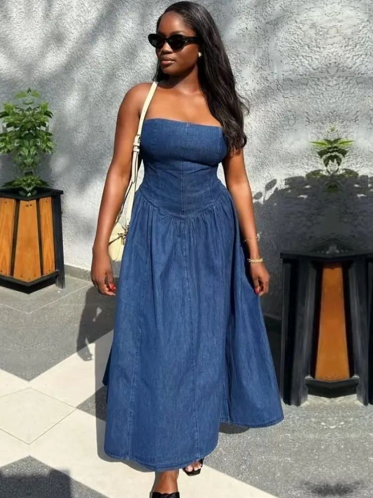 

African Dresses For Women Denim Elegant Dashiki Autumn Summer Maxi Dress Ladies Traditional African Clothing Fairy Dreaes
