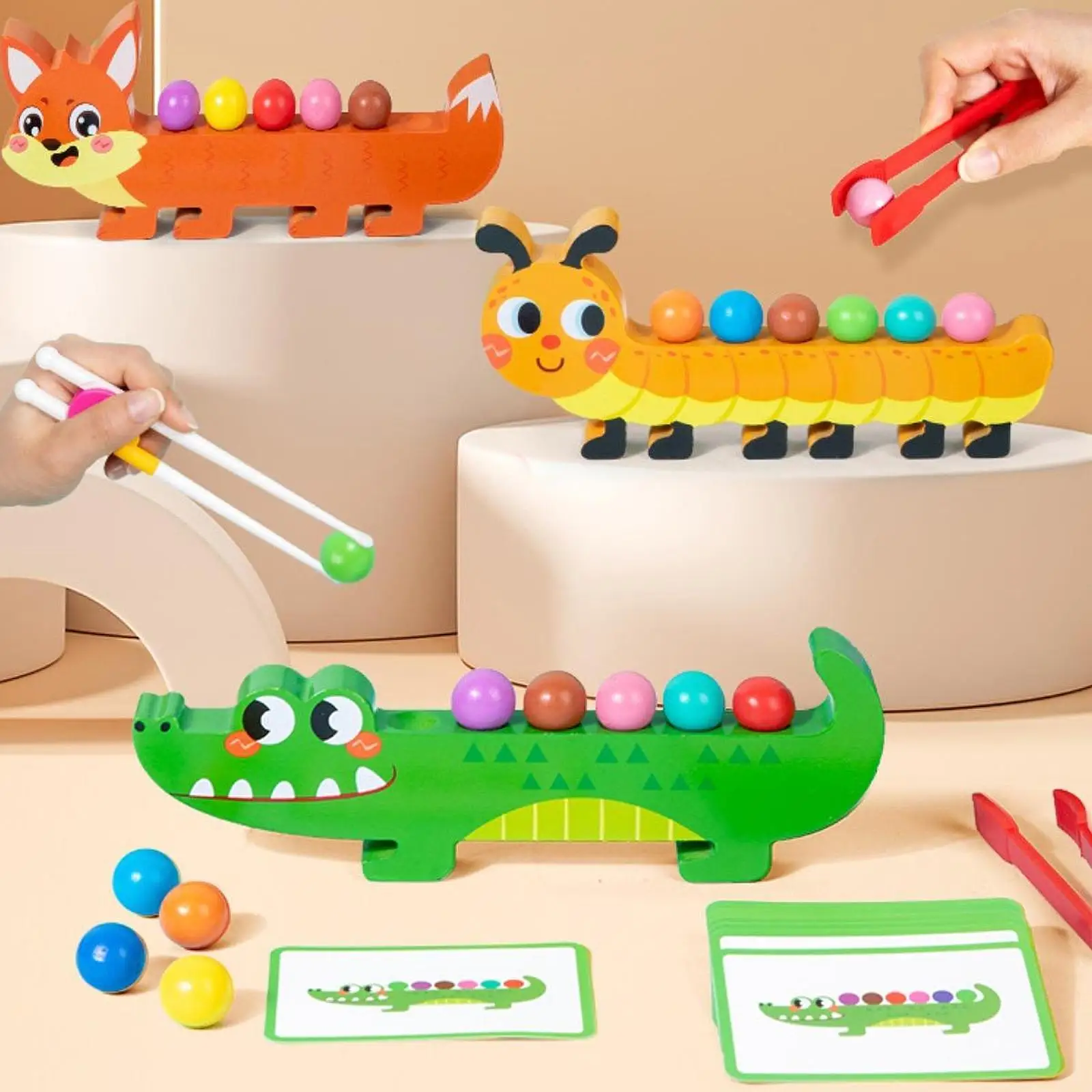 Clip Bead Matching Game Preschol Fine Motor Skills Bead Game Wooden Sorter Game Educational Toys for Boys Girls 3 4 5 Years Old