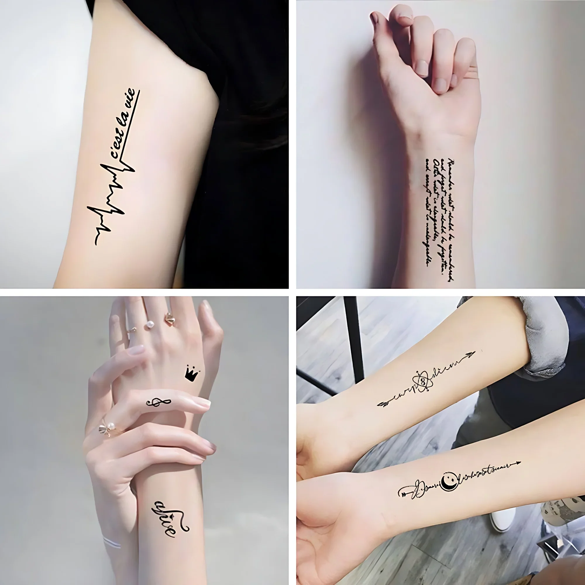 30pcs/set Small Water Transfer Tattoos for Women Men Wing Quotes Words Sentences Lavender Tattoo Stickers Wrist Shoulder Chest