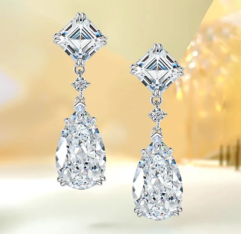 

Desire Fashion Droplet 925 Sterling Silver Small Design Earrings with High Carbon Diamonds, Popular European and American Style