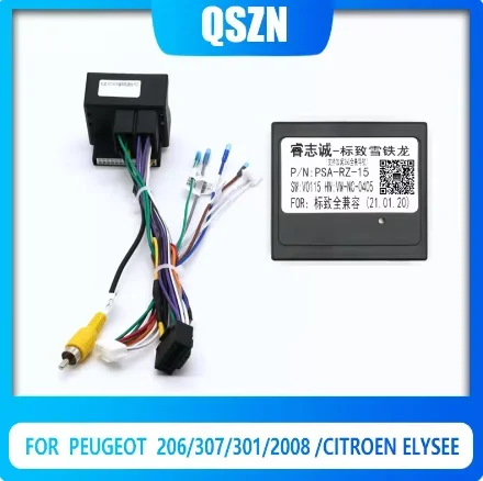 QSZN Canbus Box Decoder PSA-RZ-15 For Peugeot 206/307/301/2008 /Citroen Elysee 16 PIN Power Harness Wiring Cables Car Radio