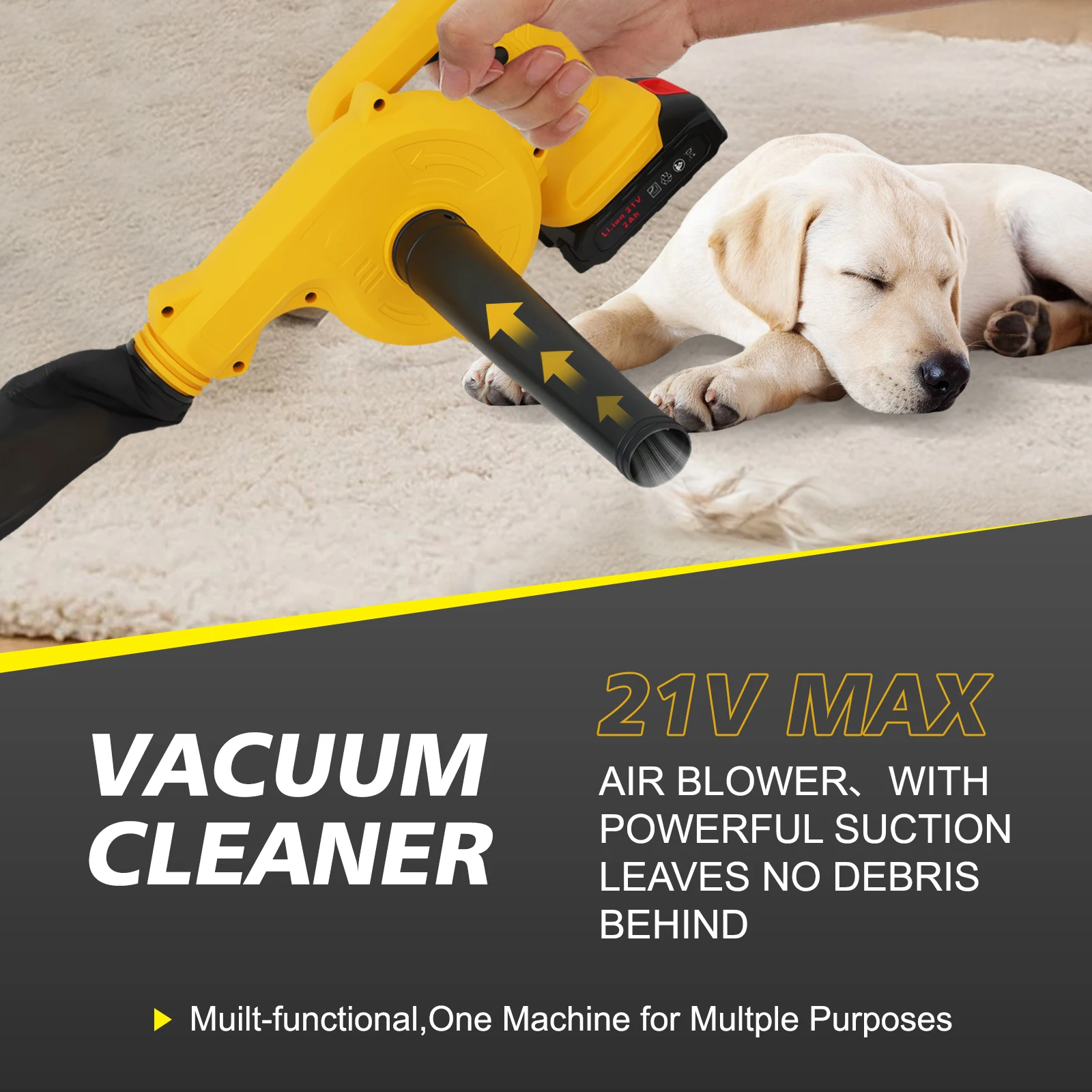 2-in-1 Portable Blower, 21V Cordless Leaf Blower, with 2.0Ah Battery and Charger, Suitable for Lawn Care, Leaf Blowing, Debris C