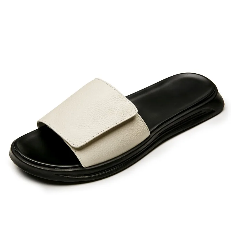 

Luxury Genuine Leather Mens Fashion Slippers Handmade Quality Comfortable 2026 Summer Outdoor Casual Shoes for Male Size 44