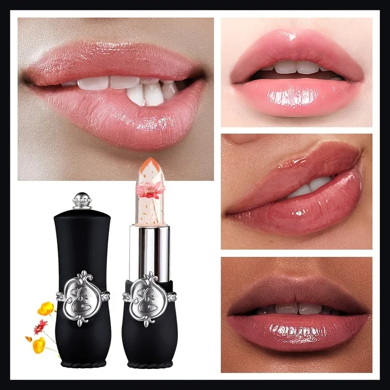 Juego de barras de labios de gelatina de flores, hidratante con cambio de temperatura, bálsamo labial de larga duración, juego de brillo de labios mágico con cambio de Color