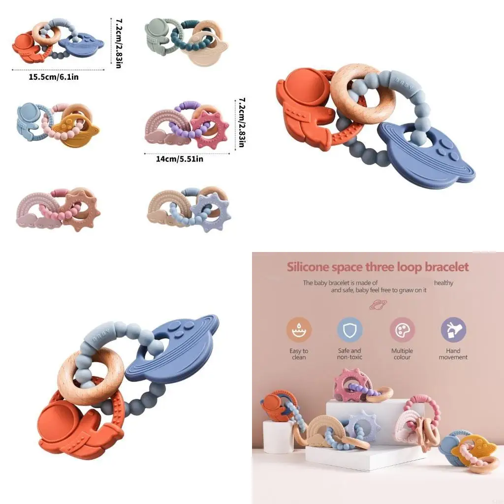 

54DF Silicone Baby Teether Bracelet Soothing Teething Aid for Infants Aged 3+ Months