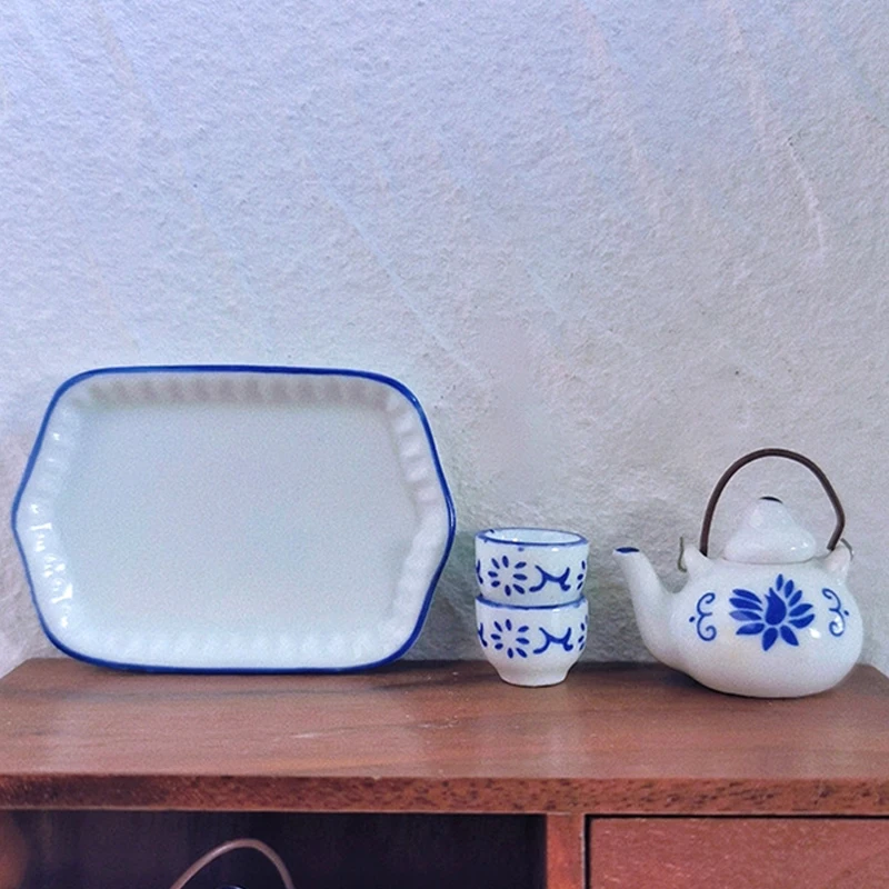 XM1Set décor jouet maison de poupée accessoires 1:12 maison de poupée Miniature service à thé en céramique combiné théière tasse à thé plateau à thé modèle