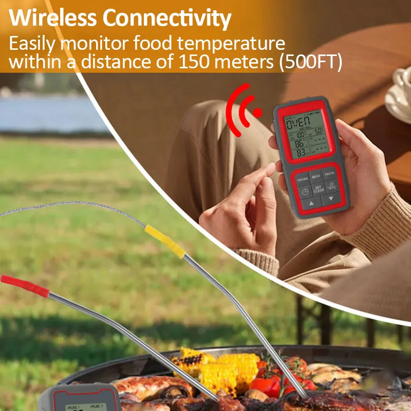 

150M Wireless Barbecue Thermometer Digital Remote Food Cooking Meat Thermometer 4 Probes BBQ Cooking Intelligent Alarm Function